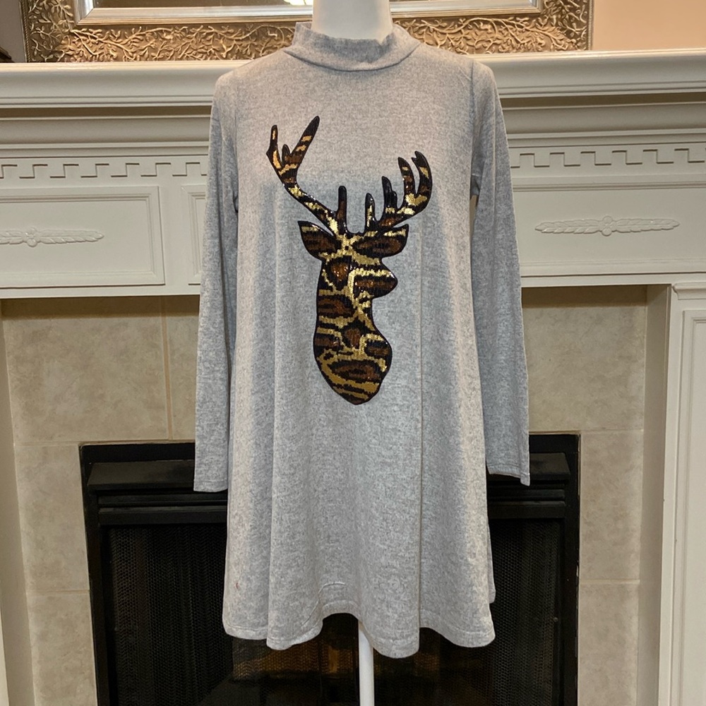 NWT Phil Love Boutique Sequined Deer A Line Dress
